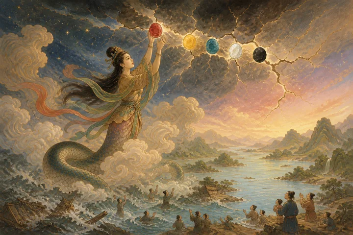 Illustration inspired by Nüwa Repairs the Sky.