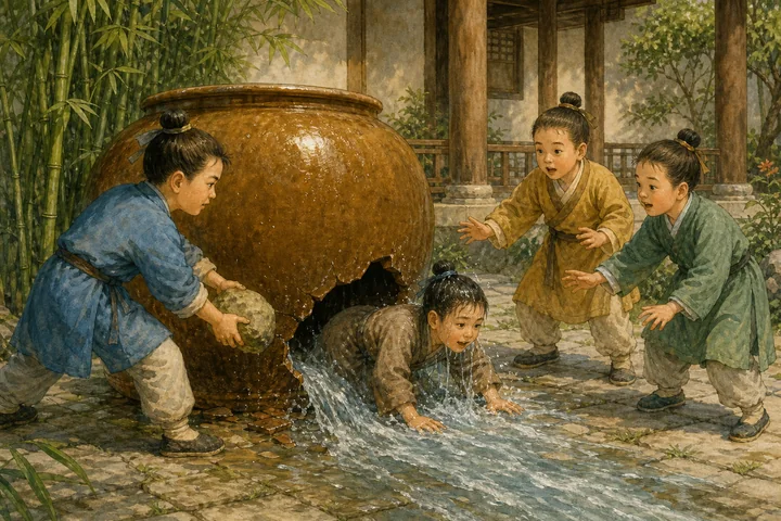 Illustration inspired by Sima Guang Breaks the Water Jar.