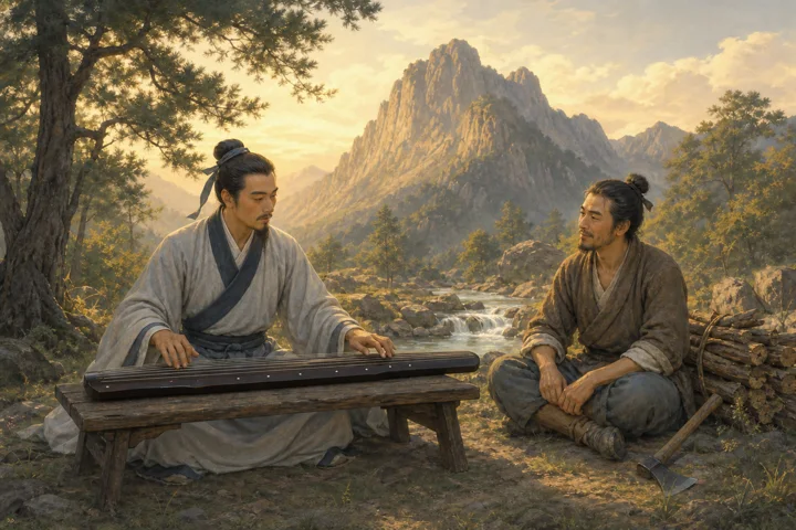 Illustration inspired by High Mountains and Flowing Water: Boya and Ziqi.