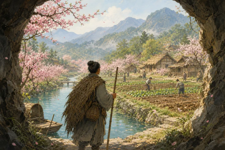 Illustration inspired by Peach Blossom Spring.